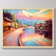 Dibujo Pastel Mt. Fuji Sunset Japonés