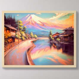 Póster Dibujo Pastel Mt. Fuji Sunset Japonés