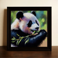 Dibujo pastoral de oso panda comiendo bambú