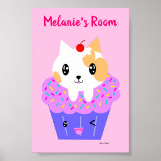 Póster Dibujo personalizado del pastel de gato de Kawaii