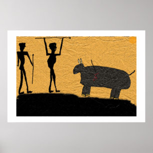 Póster Dibujo prehistórico de la cueva de una caza