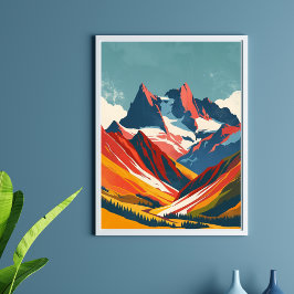 Póster Dibujo retro de montañas