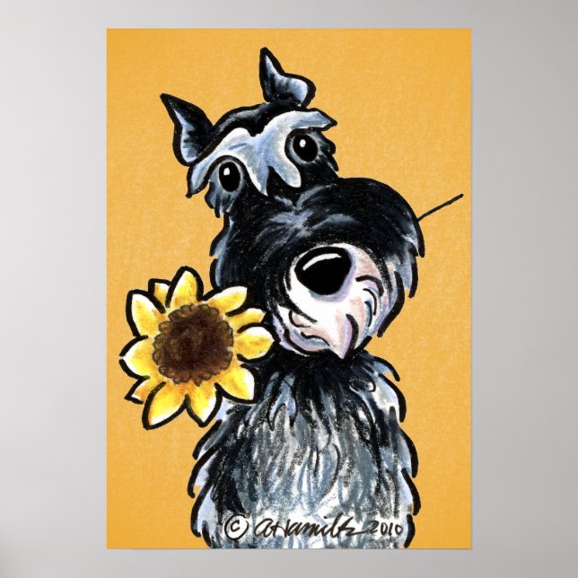 Póster Dibujo Sunny Schnauzer Sunflower Off-Leash Art™ (Frente)