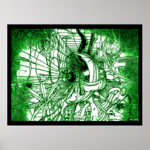 Póster Dibujo surrealista psicodélico verde