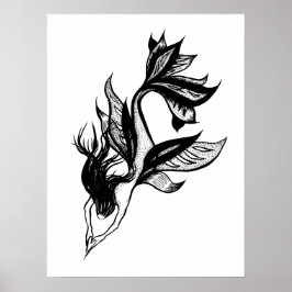 Póster Dibujo Tatuaje De Sirena Estilo Tatuaje Estipple T