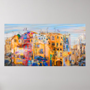 Póster Dibujo urbano, aceite, paisaje, ciudad, abstracto,