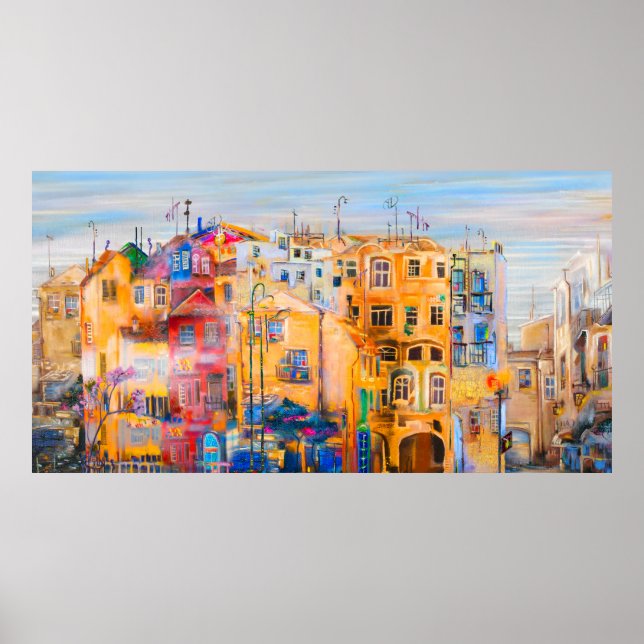 Póster Dibujo urbano, aceite, paisaje, ciudad, abstracto, (Frente)