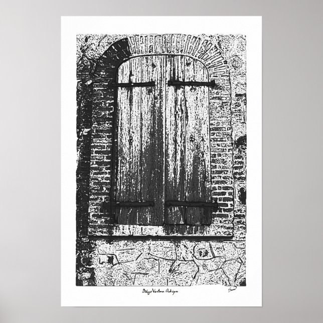 Póster Dibujo Ventana Antigua/Antigua (Frente)