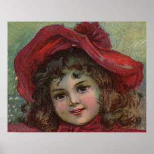 Póster Dibujo vintage de Navidad de una niña con vestido 