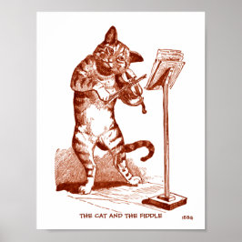 Póster Dibujo Vintage El Gato y el Violín 1884 copia