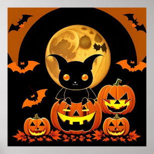 Póster Dibujos Animados de la Noche de Halloween Murciéla