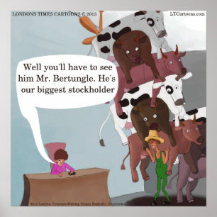 Póster Dibujos Animados de Vacas Divertidas en Reloj Unis