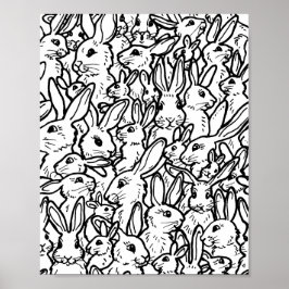 Póster Dibujos de conejos y conejas en blanco y negro Pat