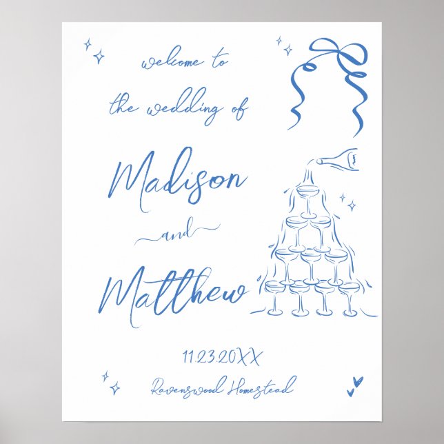 Póster Dibujos de mano Boda de champán  bienvenida (Frente)