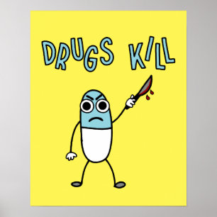Póster Dibujos divertidos de drogas de abuso de drogas ma
