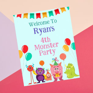 Póster Dibujos divertidos de monstruos lindos para fiesta