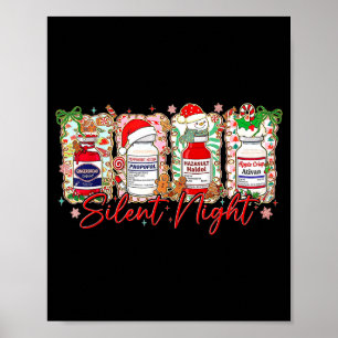 Póster Dibujos divertidos de Navidad enfermera noche sile