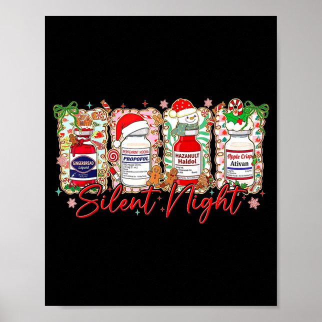 Póster Dibujos divertidos de Navidad enfermera noche sile (Frente)