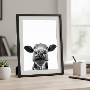Póster Dibujos divertidos de vaca en blanco y negro estil
