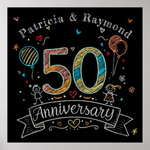 Póster Dibujos en Pizarra 50 Aniversario Personalizado