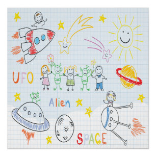 Póster Dibujos para niños, espacio, extraterrestres, univ