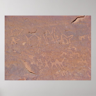 Póster Dibujos Tallados Prehistóricos En El Desierto