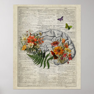 Póster Diccionario de anatomía cerebral con flores