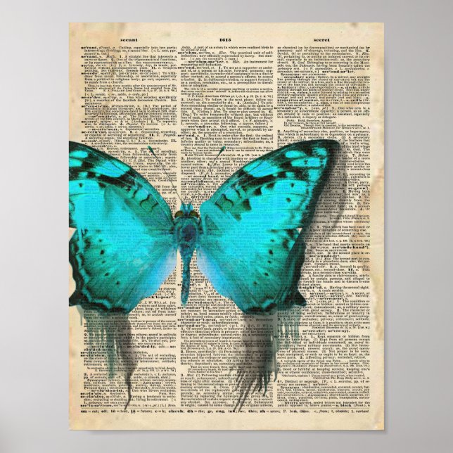 Póster Diccionario francés vintage con mariposa azul (Frente)