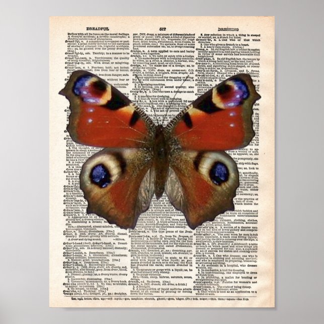 Póster Diccionario francés vintage con mariposa Peacock (Frente)