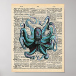 Póster Diccionario vintage Art Blue Ocean Octopus