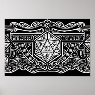 Póster Dice Deco D20 para elementos oscuros
