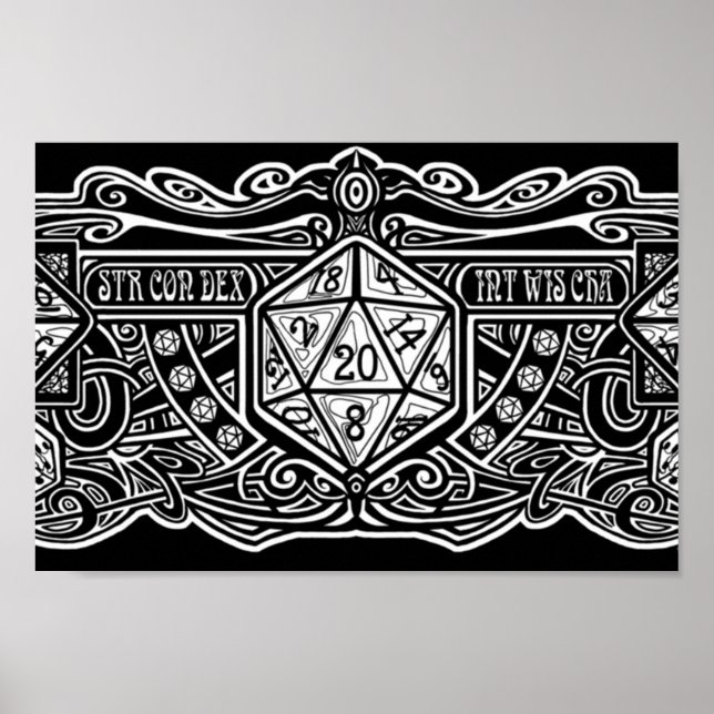 Póster Dice Deco D20 para elementos oscuros (Frente)