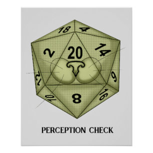 Póster Dice. Gato. D20. Comprobación de percepción