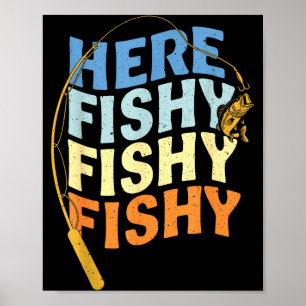 Póster Dicho Divertido De Pesca Gráfico Vintage Aquí Pece
