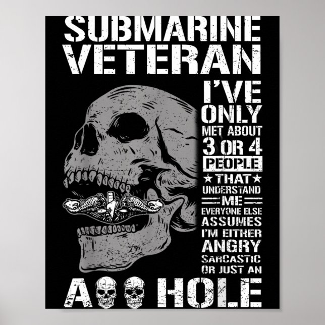 Póster Dicho divertido de veterano de submarino calavera  (Frente)