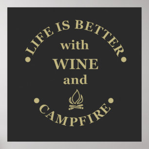 Póster Dichos divertidos de camping y vino