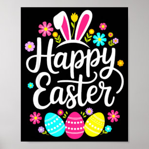 Póster Dichos felices de Pascua huevo lindo conejo floral
