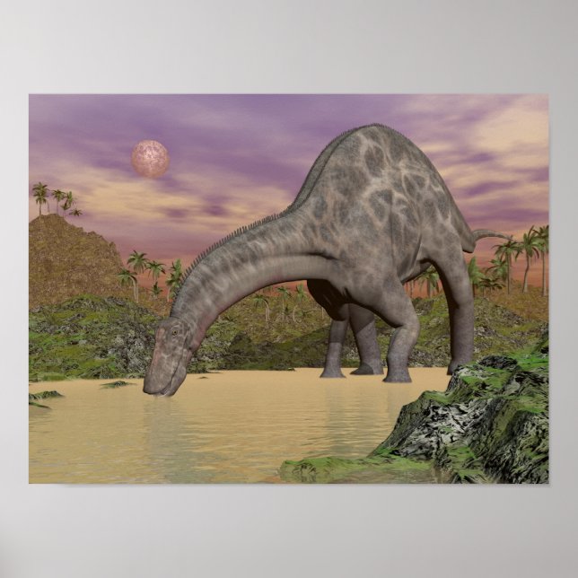 Póster Dicraeosaurus dinosaurio beber - 3D renderizado (Frente)