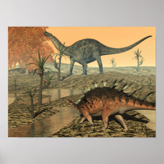 Póster Dicraeosaurus y kentrosaurus dinosaurios