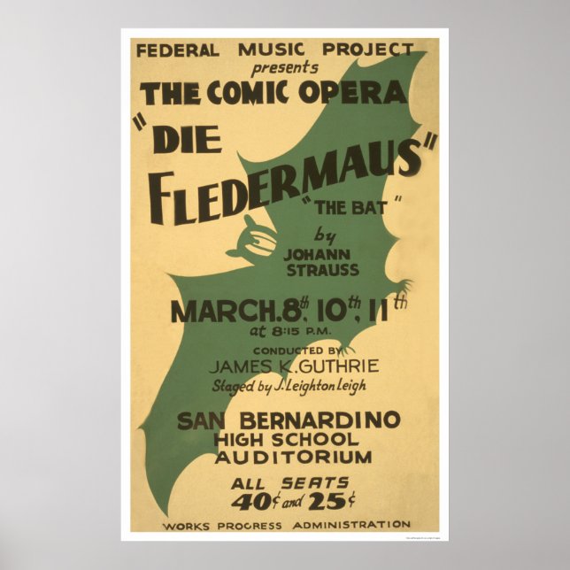 Póster Die Fledermaus Strauss 1938 WPA (Frente)