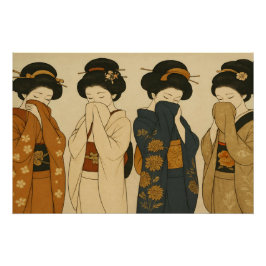 Póster Die Vier Schüchternen Geishas - Japan Schönheiten