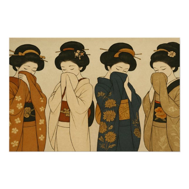 Póster Die Vier Schüchternen Geishas - Japan Schönheiten (Anverso)