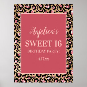 Póster Dieciséis Cumpleaños Dulce de Niña con Estampado d