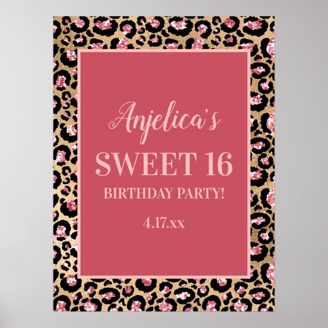 Póster Dieciséis Cumpleaños Dulce de Niña con Estampado d (Frente)