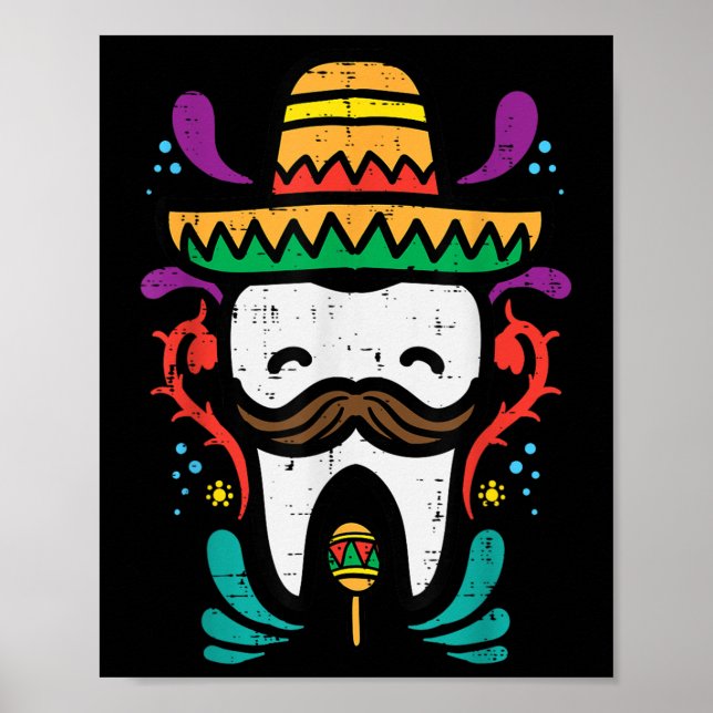 Póster Diente mexicano Funny Cinco De Mayo Dentista Denta (Frente)