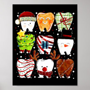 Póster Dientes Navideños Lindos Dentista Divertido de Nav
