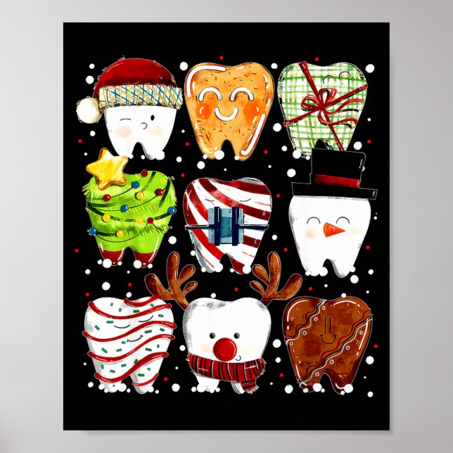 Póster Dientes Navideños Lindos Dentista Divertido de Nav (Frente)