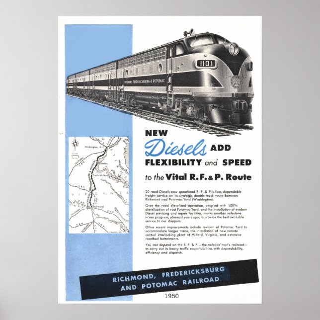 Póster Dieseles ferroviarios para la ruta vital R.F. y P. (Frente)
