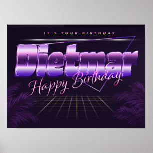 Póster Dietmar Nombre Vorname lila retro Poster Geburtsta