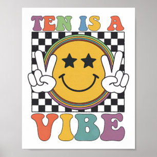 Póster Diez Es Un Cumpleaños Número 10 Groovy Feliz 10 Añ